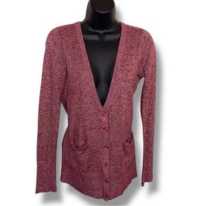 Medium Poof Excellence Purple Burgundy Cardigan Sweater Long Sleeve Button Front